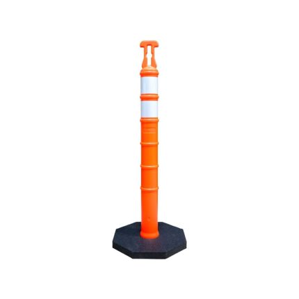 POSTE ALINEADOR COLOR NARANJA DE 120 CMS DE ALTO CON FRANJA REFLEJANTE Y BASE NEGRA